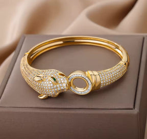 Inspiração Cartier Pulseira Cabeça de Leopardo