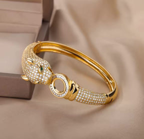 Inspiração Cartier Pulseira Cabeça de Leopardo
