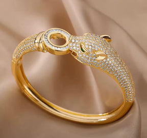 Inspiração Cartier Pulseira Cabeça de Leopardo