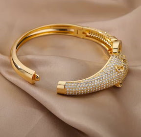 Inspiração Cartier Pulseira Cabeça de Leopardo